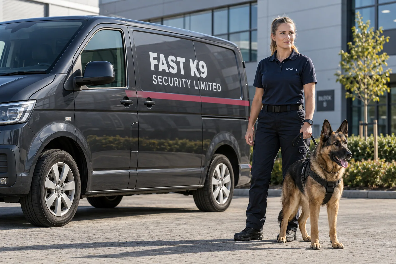 Illustration of a handler and security dog
